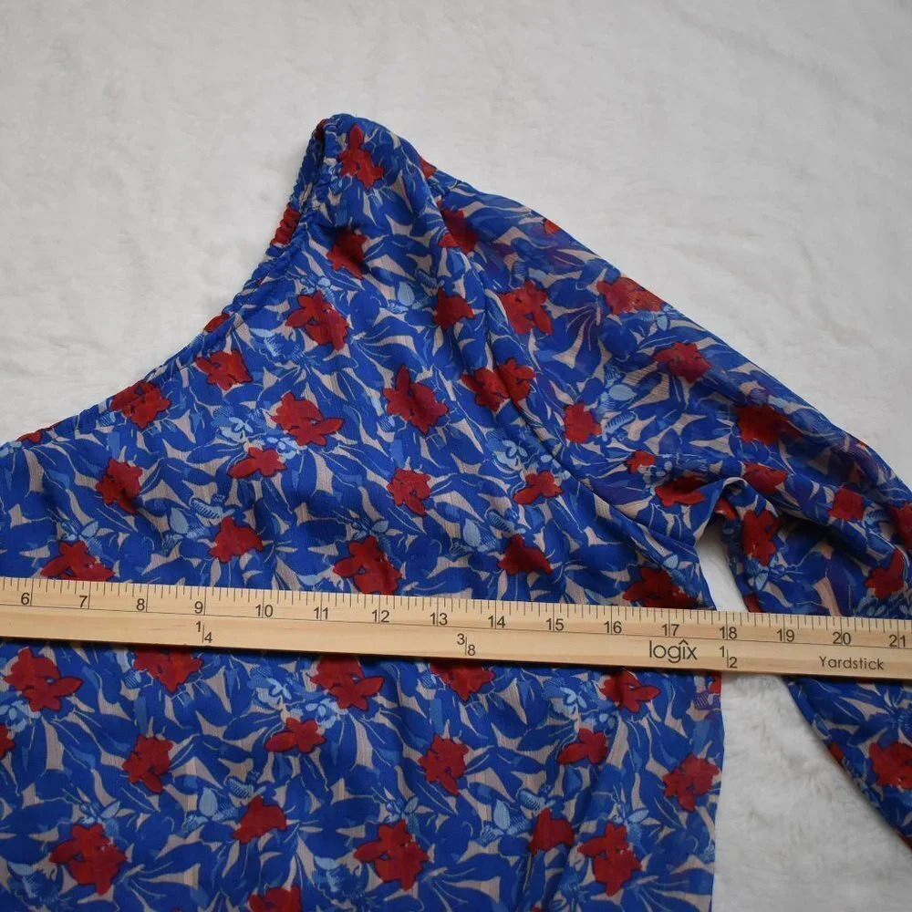 Lucky Brand Floral Chiffon Blouse Sz S Smocked Waist Sheer Boho Beachy - Picture 10 of 13